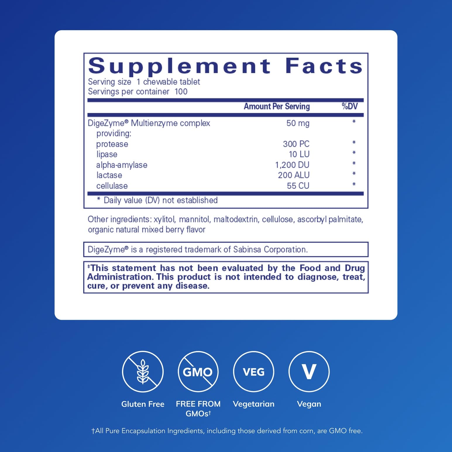 Pure Encapsulations Digestive Enzyme Chewables tablets closeup highlights vegetarian enzymes