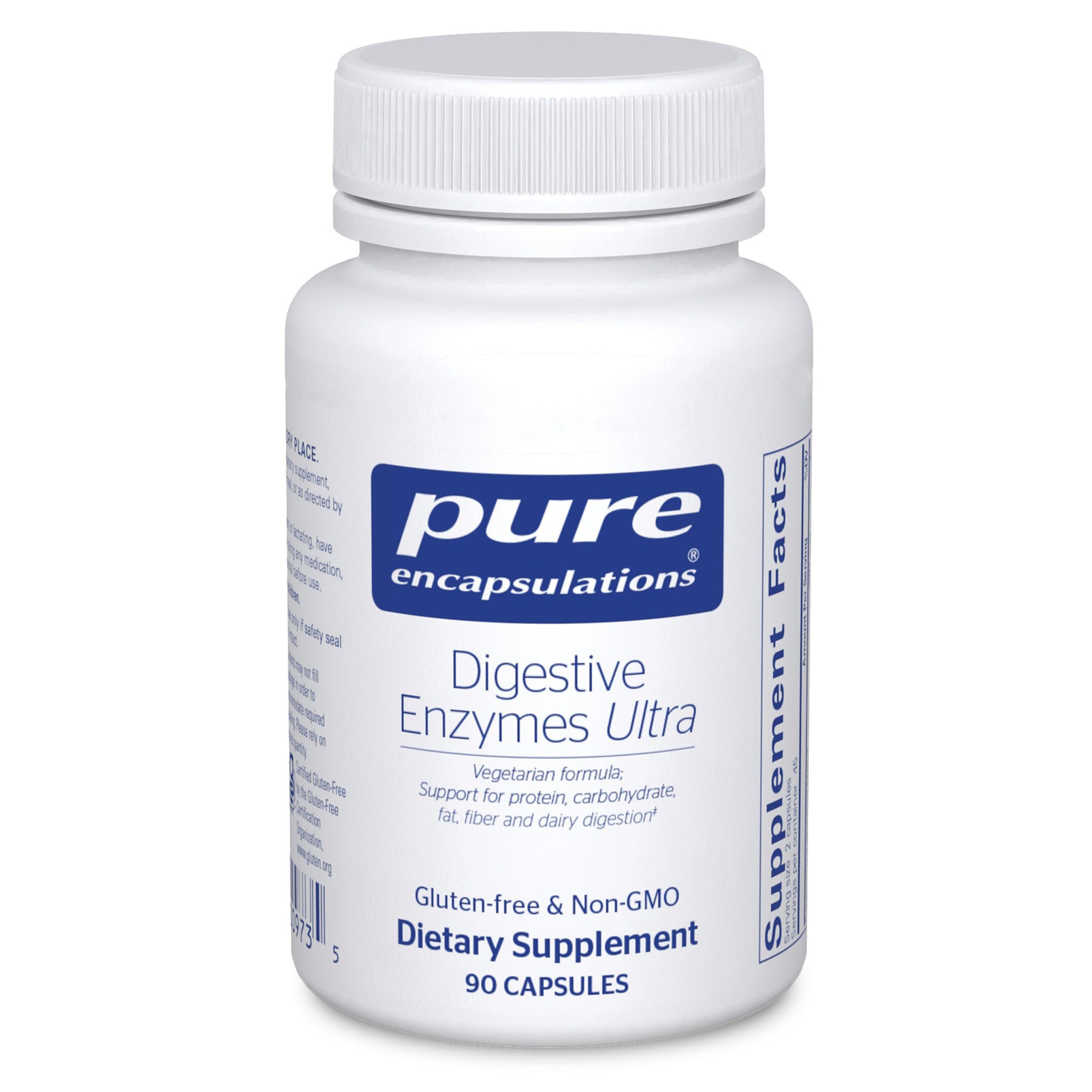 Pure Encapsulations Digestive Enzymes Ultra bottle offers broad support for protein, carb, and dairy digestion.