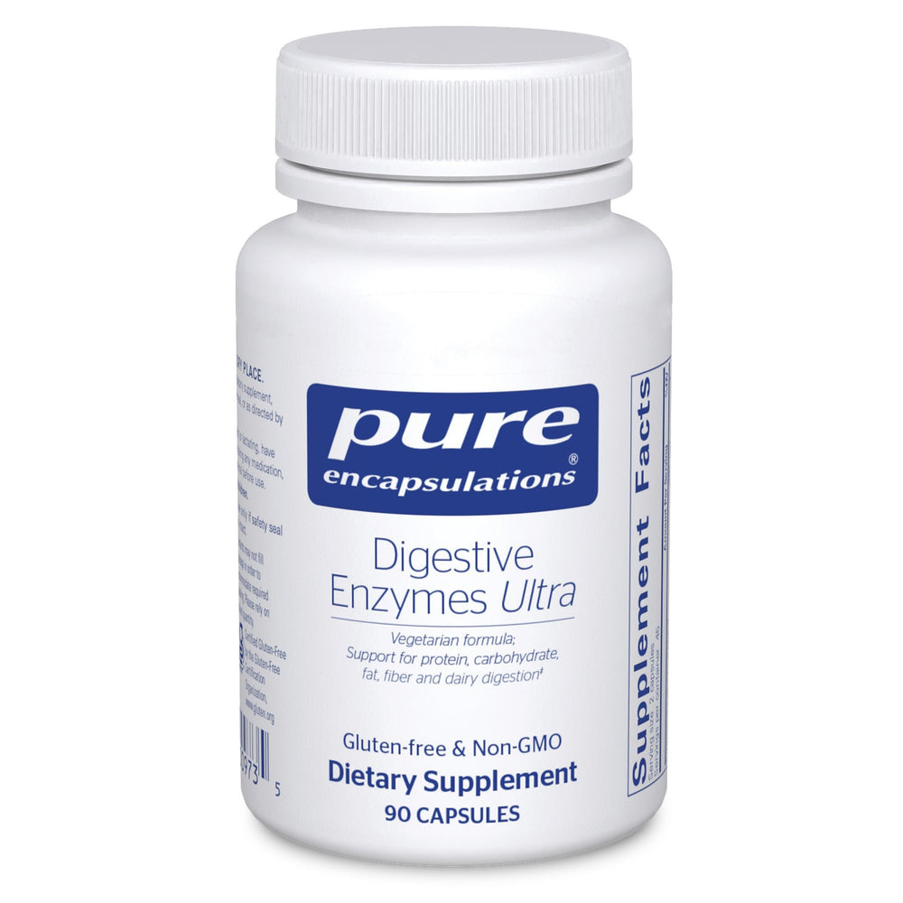 Pure Encapsulations Digestive Enzymes Ultra bottle offers broad support for protein, carb, and dairy digestion.