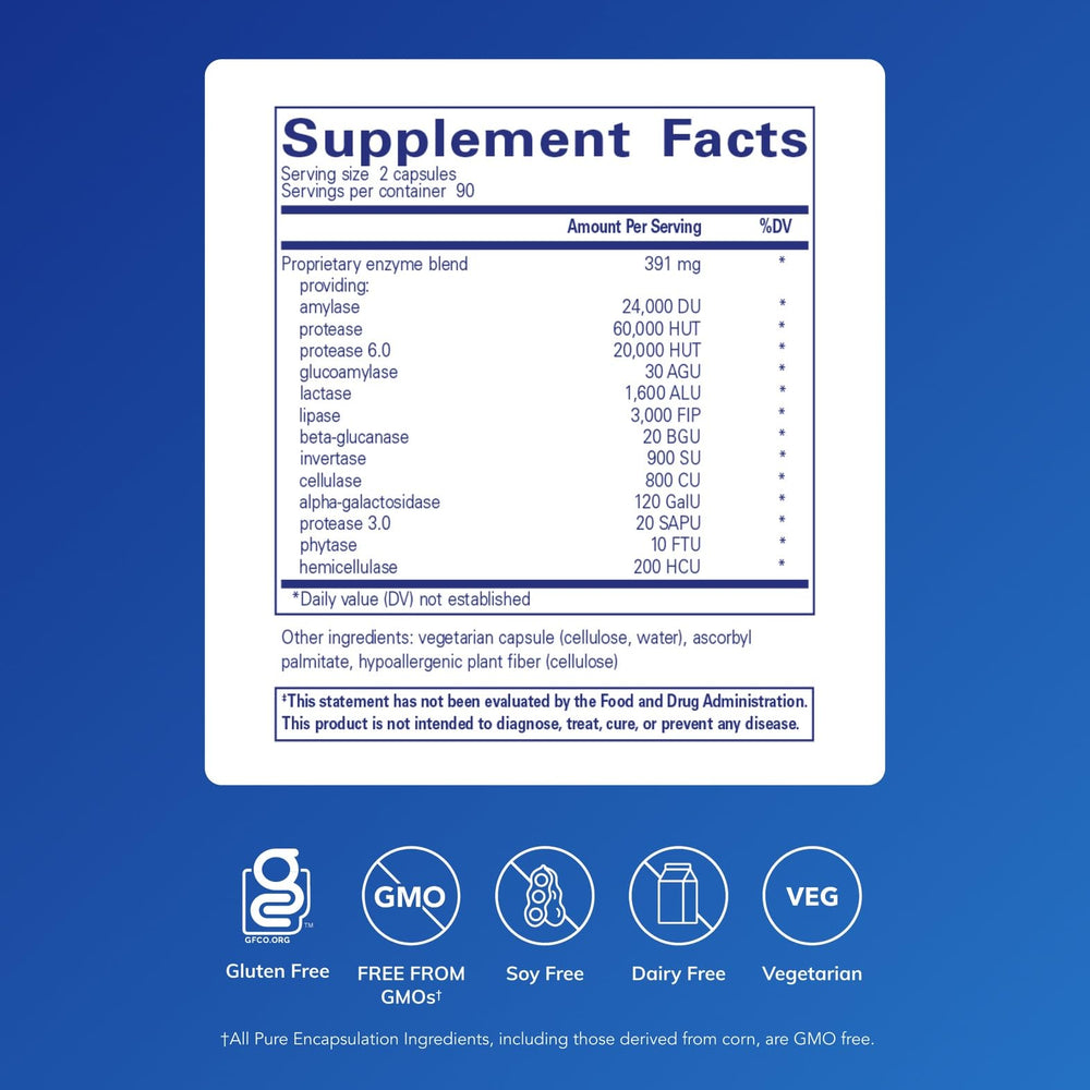 Pure Encapsulations Digestive Enzymes Ultra capsules aid protein and carbohydrate breakdown.