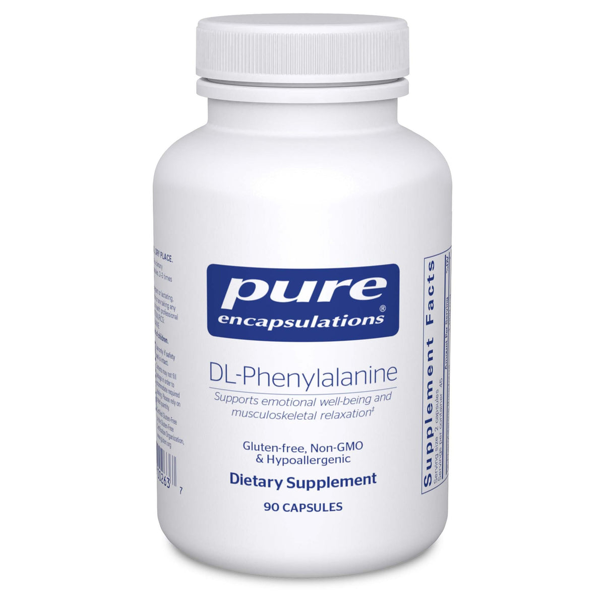 Pure Encapsulations DL-Phenylalanine bottle highlights premium amino acid support for focus.