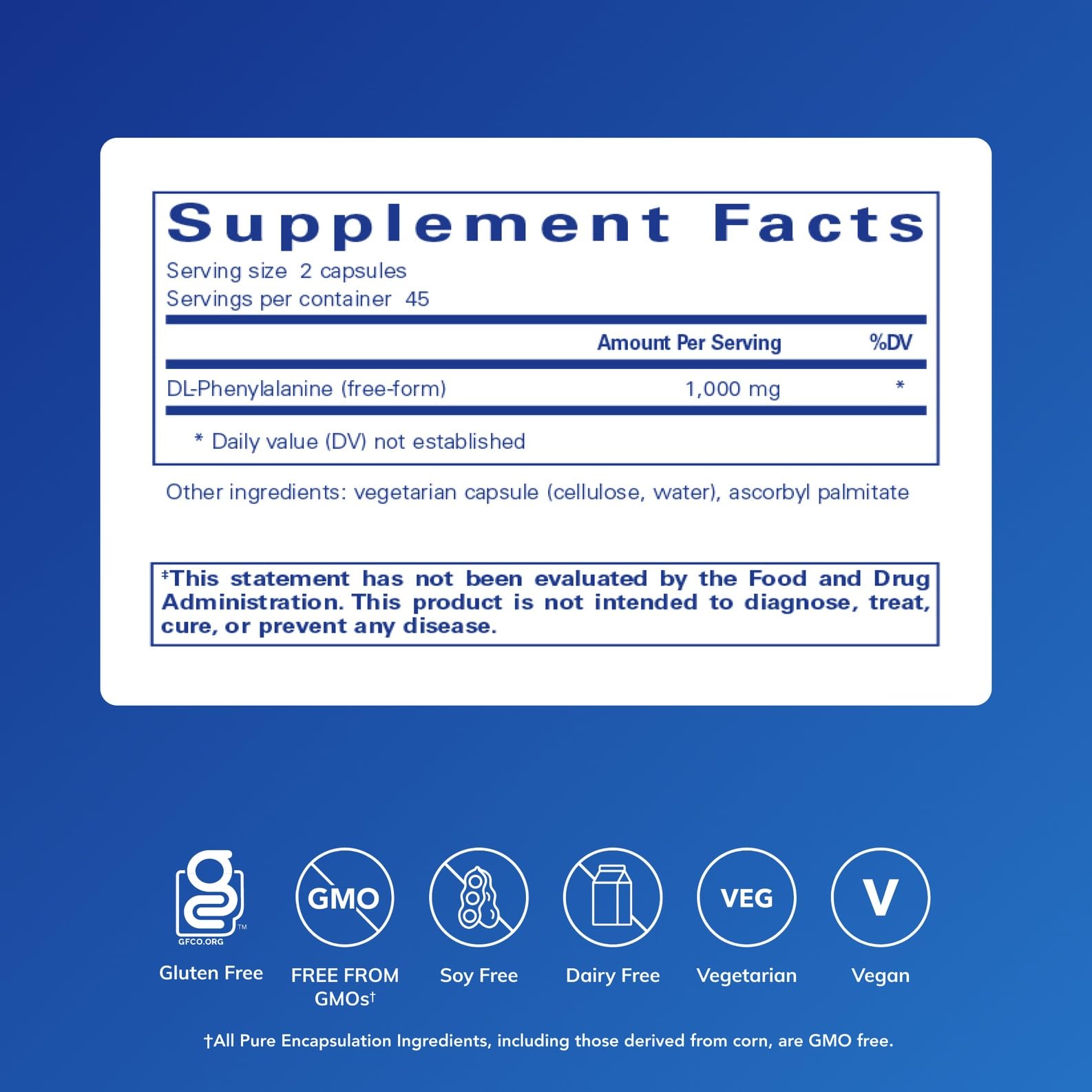 DL-Phenylalanine capsules close-up suggests easy daily use for memory and mood.
