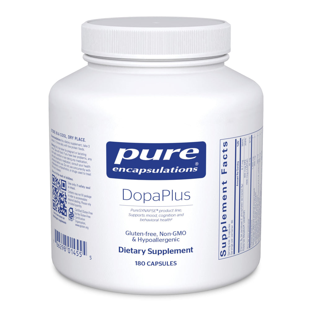 Pure Encapsulations DopaPlus bottle and label may support daily brain function
