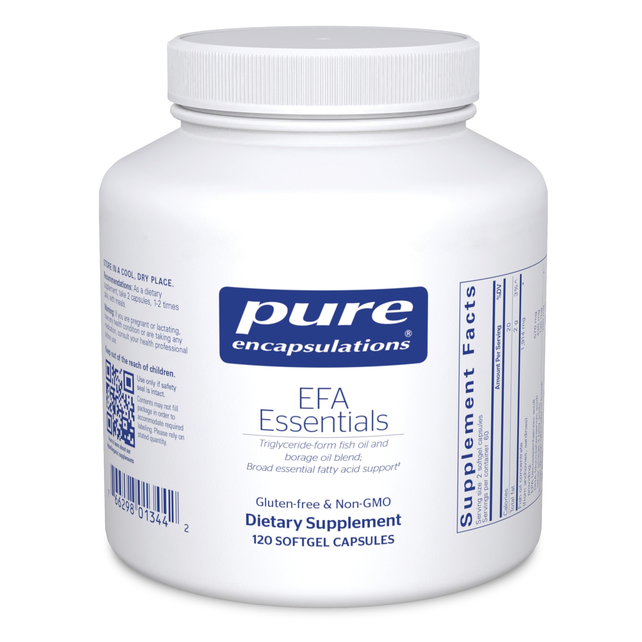 Pure Encapsulations EFA Essentials bottle front view for daily wellness support.