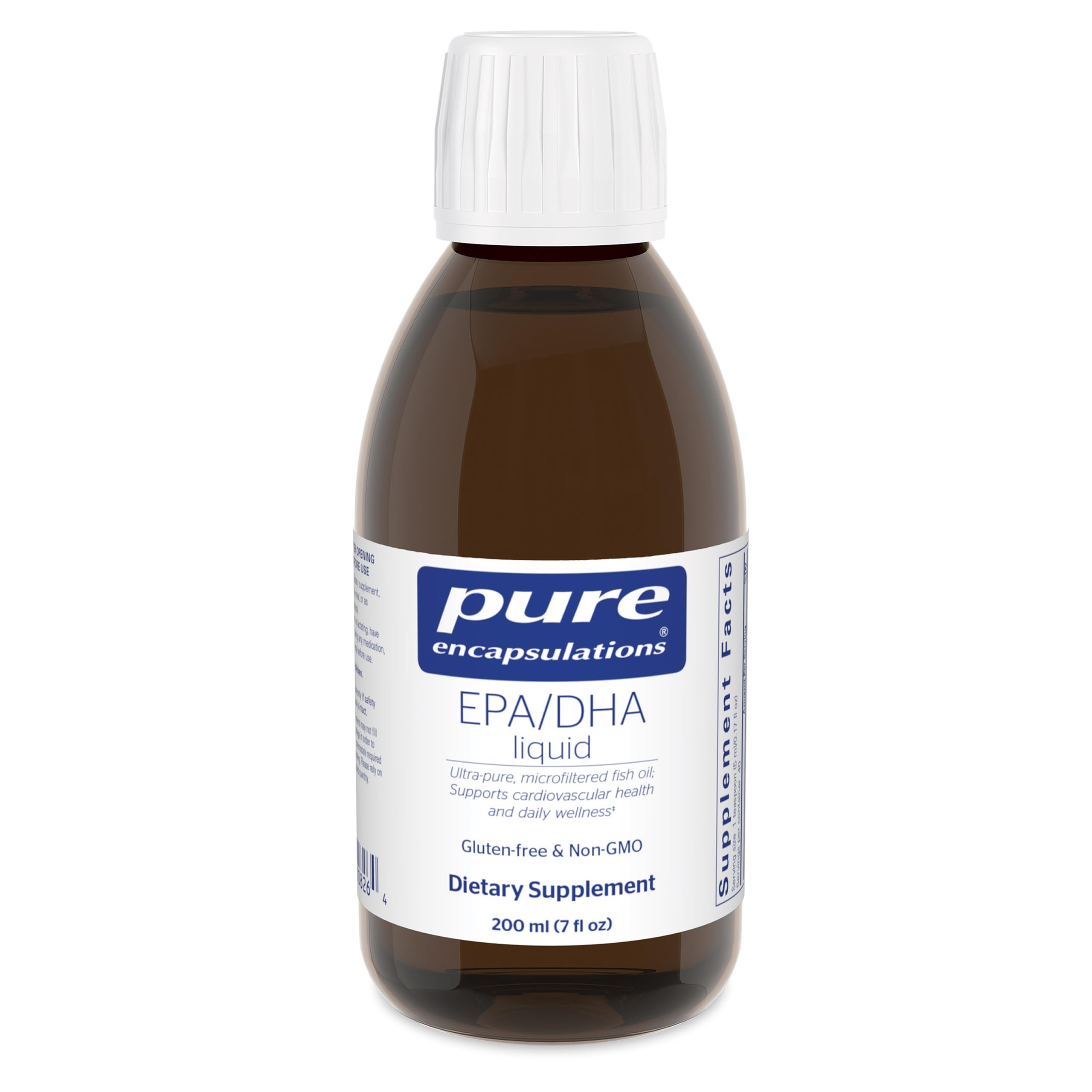 Pure Encapsulations EPA/DHA Liquid lemon bottle on shelf supports daily omega-3 intake