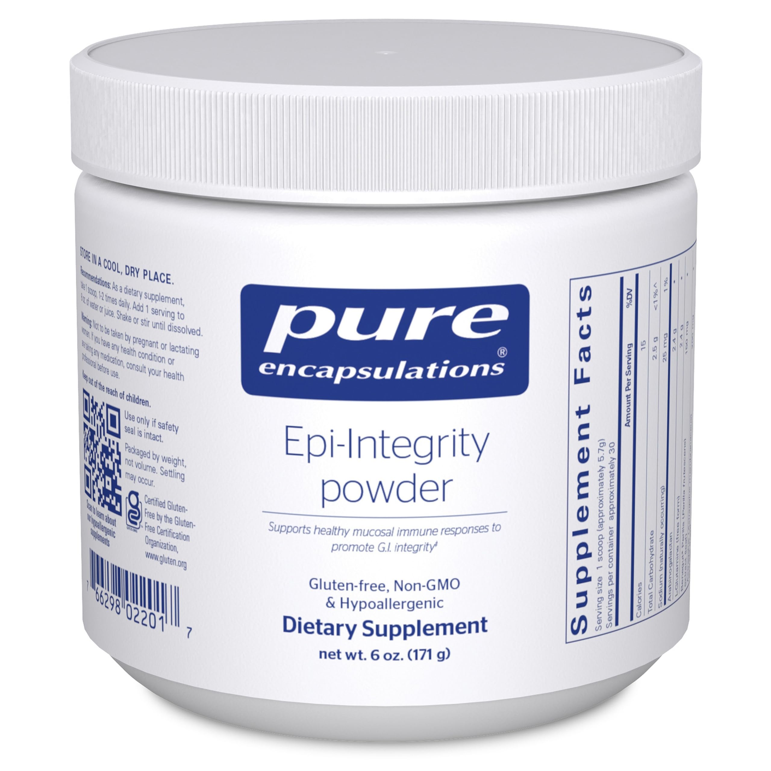 Pure Encapsulations Epi-Integrity Powder tub with natural flavor and purity.