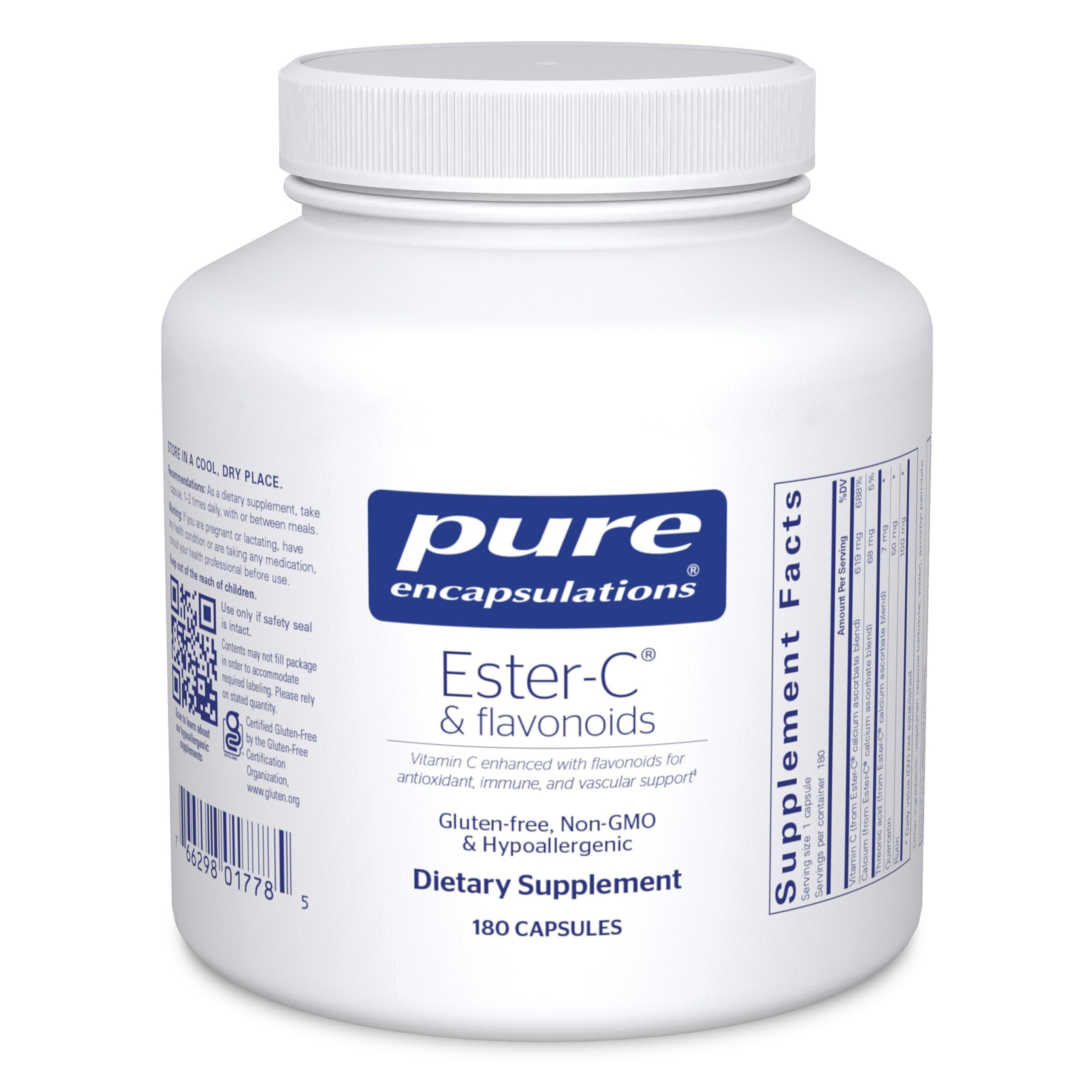 Pure Encapsulations Ester-C Flavonoids bottle front for easy immune support in daily routine