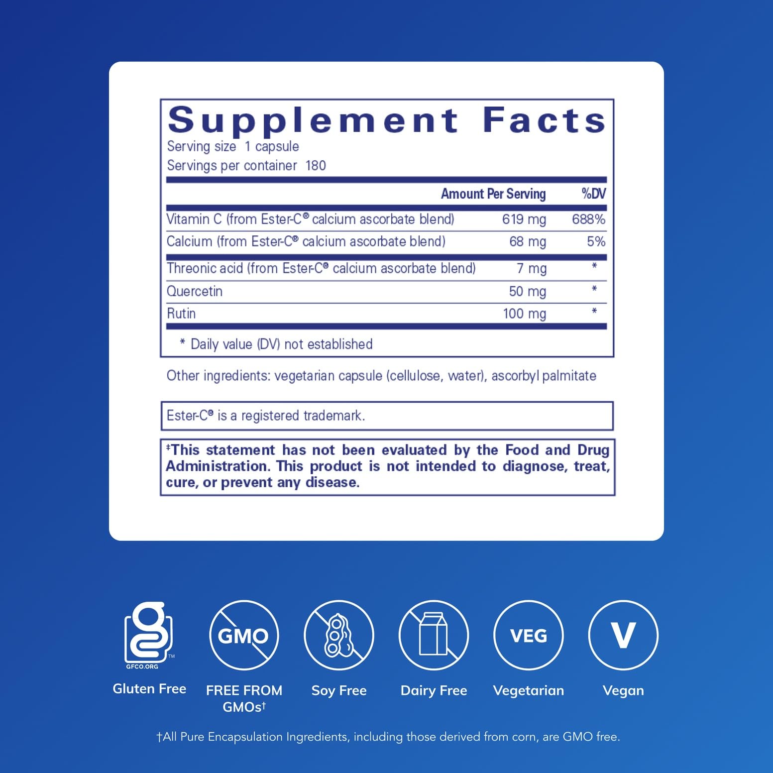 Pure Encapsulations Ester-C Flavonoids capsules closeup gentle digestion friendly vitamin C