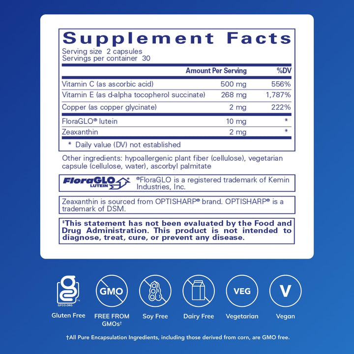 EyeProtect Basics label close-up highlighting antioxidants for optical health.