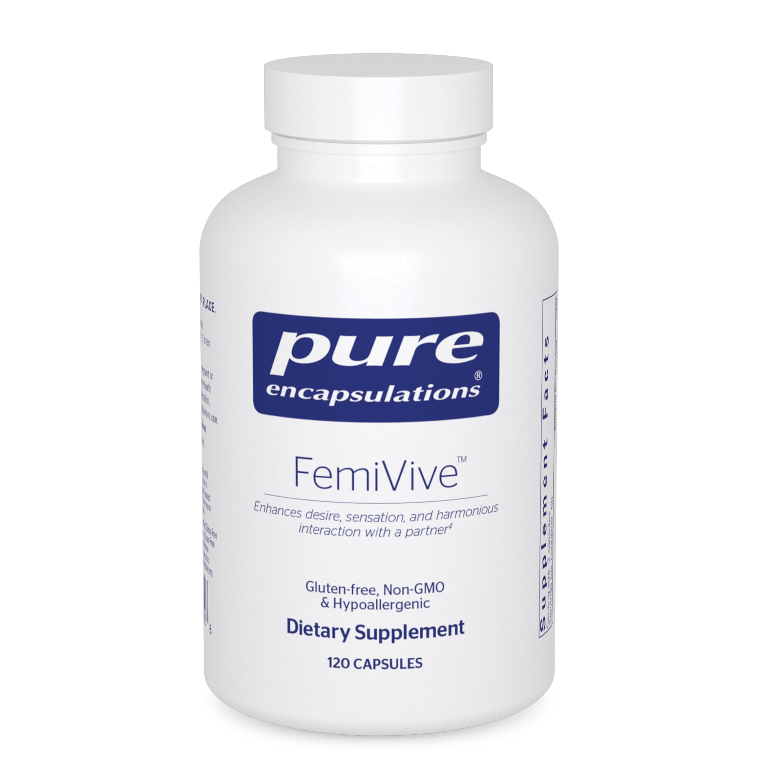 Pure Encapsulations FemiVive ashwagandha capsules on bottle for wellness support