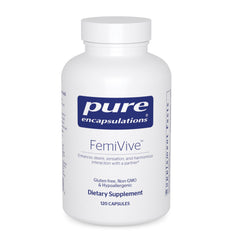 Pure Encapsulations FemiVive ashwagandha capsules on bottle for wellness support
