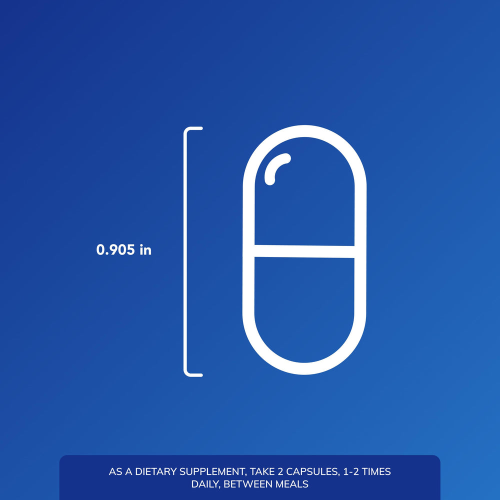 Close-up of dosage directions for FemiVive two capsules per serving