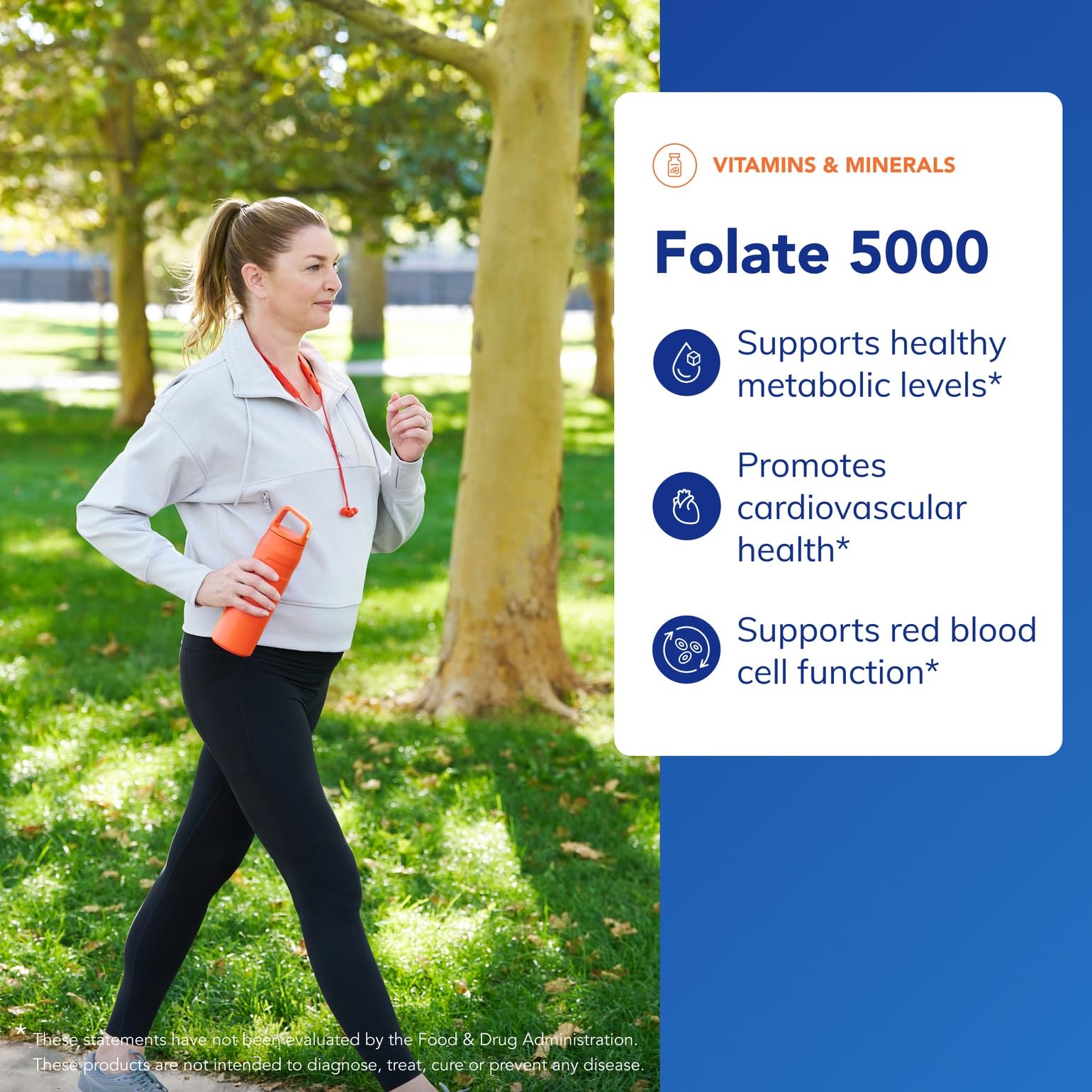 Label detail on Folate 5,000 showing Metafolin content