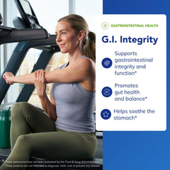 Pure Encapsulations G.I. Integrity capsules in hand demonstrate convenient daily GI support.