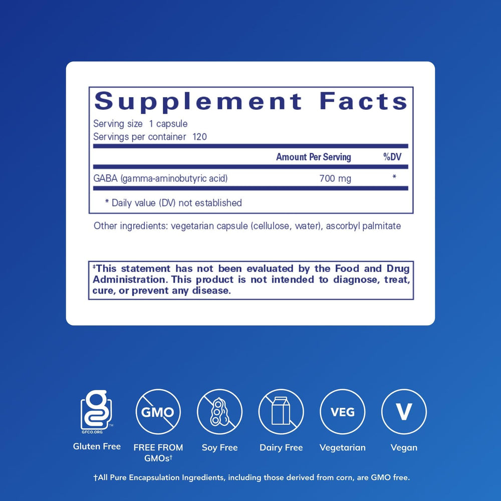 Closeup of Pure Encapsulations GABA capsules for daily use