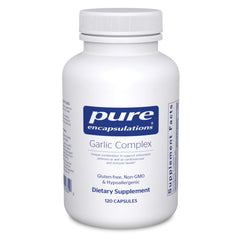 Pure Encapsulations Garlic Complex bottle showing premium quality for daily antioxidant support.