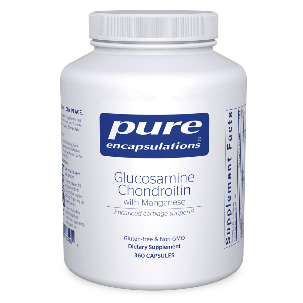 Pure Encapsulations Glucosamine Chondroitin with Manganese bottle on shelf highlighting joint support potential