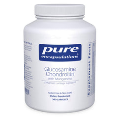 Pure Encapsulations Glucosamine Chondroitin with Manganese bottle on shelf highlighting joint support potential