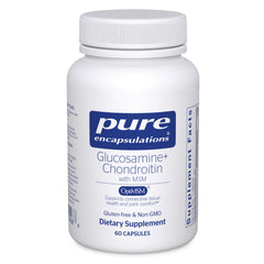 Pure Encapsulations glucosamine chondroitin MSM bottle front promotes joint health and ease of daily use.