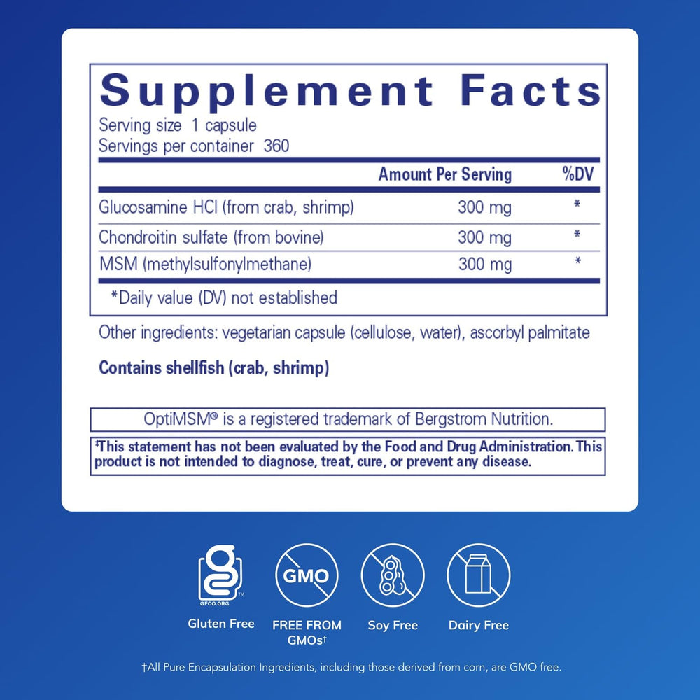 Close-up of Pure Encapsulations capsules highlighting cartilage-friendly ingredients