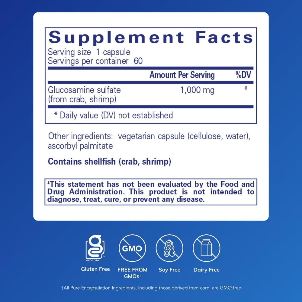 Pure Encapsulations Glucosamine Sulfate capsules closeup highlighting capsule texture for easy swallowing