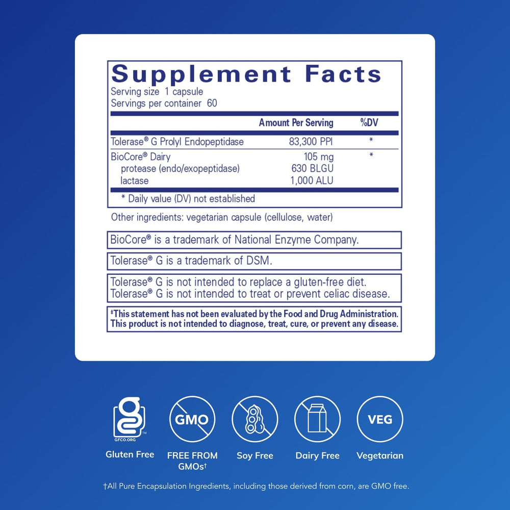 Pure Encapsulations gluten dairy digest capsules closeup highlighting capsules