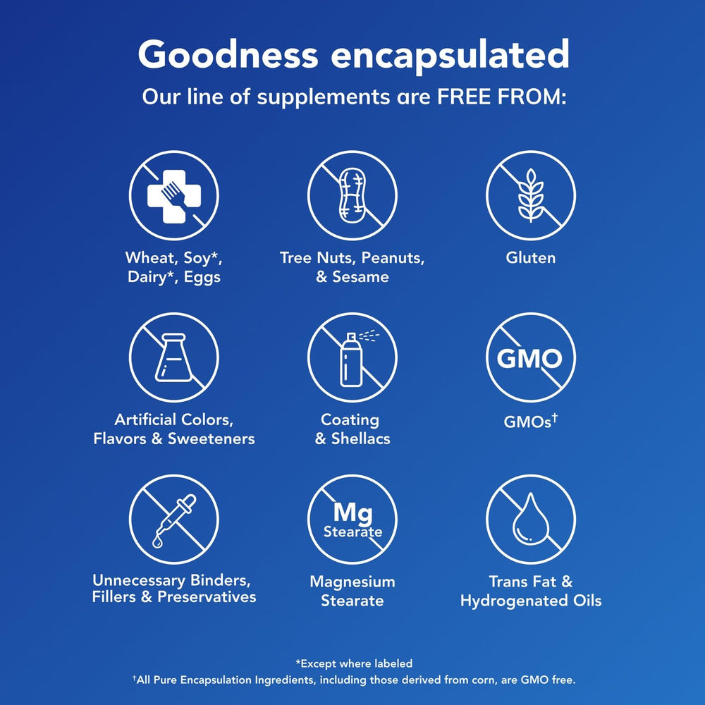 Pure Encapsulations product with gluten-free statement and no artificial colors.