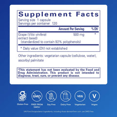 Pure Encapsulations Grape Pip 500 mg capsules ready for daily use.