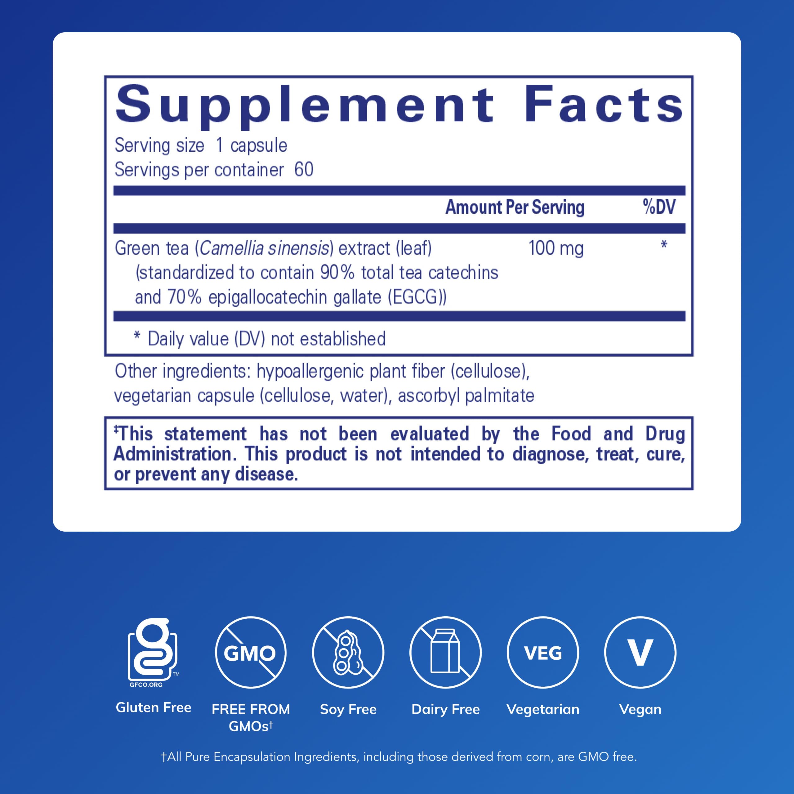 pure encapsulations green tea extract decaf capsules showing caffeine-free daily use