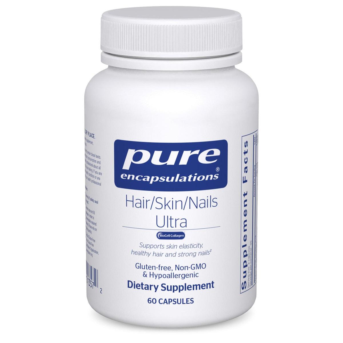 Pure Encapsulations Hair/Skin/Nails Ultra Advanced Beauty Supplement bottle for healthy-looking hair, nails, and skin.