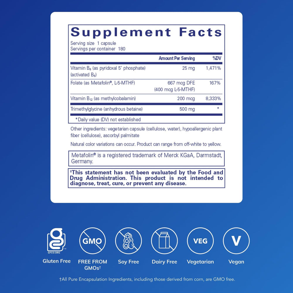 Pure Encapsulations Homocysteine Factors bottle-back label with ingredient overview
