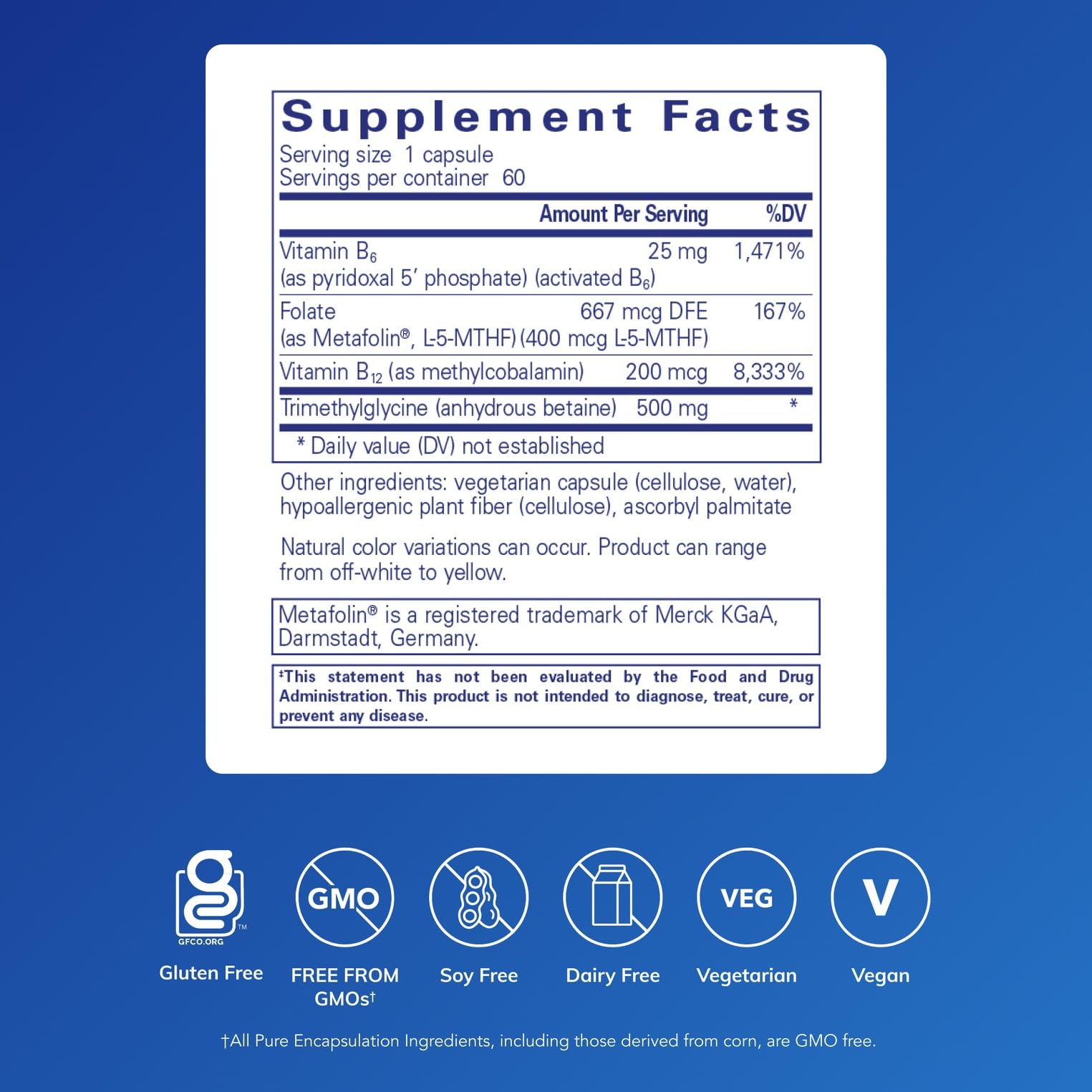 Pure Encapsulations Homocysteine Factors capsules on white background highlighting easy daily use
