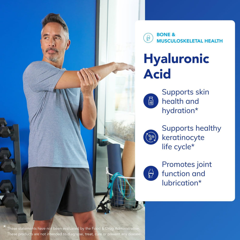 Pure Encapsulations Hyaluronic Acid label highlights gluten-free and vegan formulation.