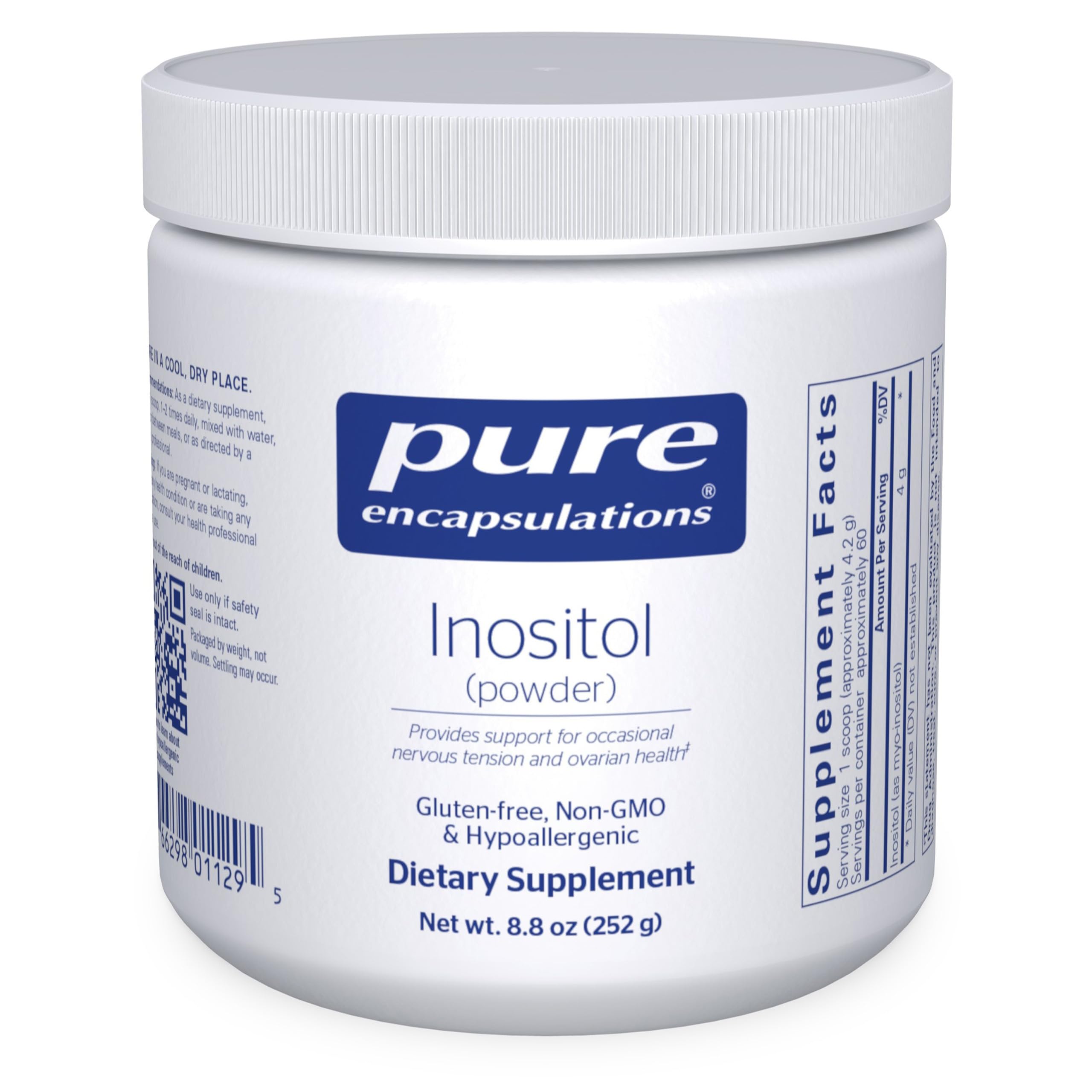 Pure Encapsulations Inositol powder bottle shows premium quality for nervous system support