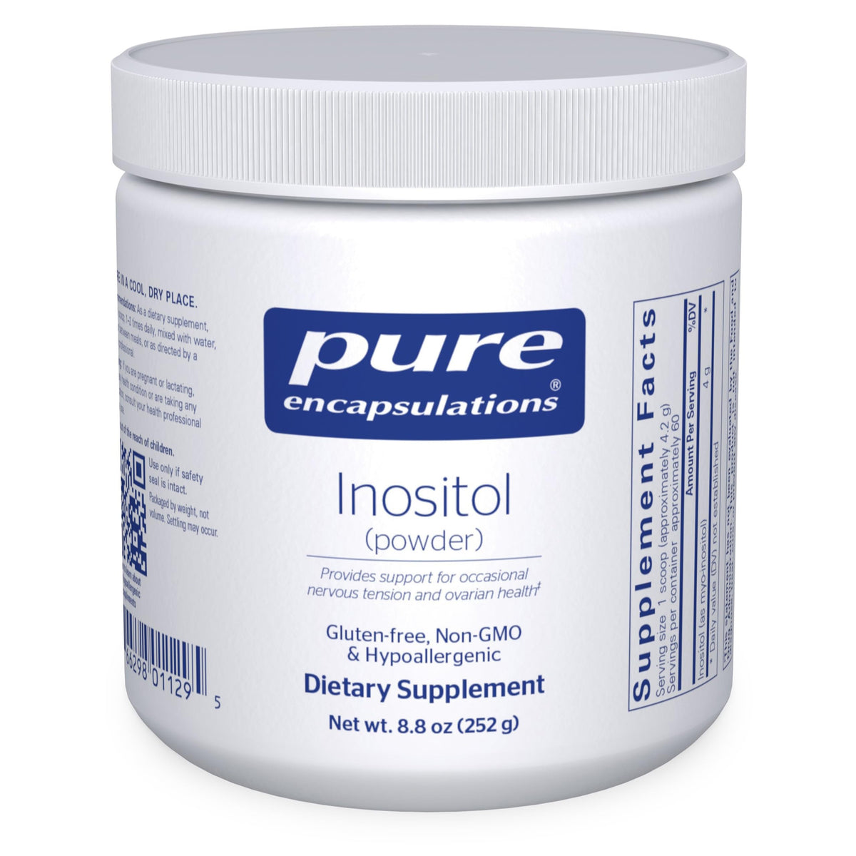 Pure Encapsulations Inositol powder bottle shows premium quality for nervous system support