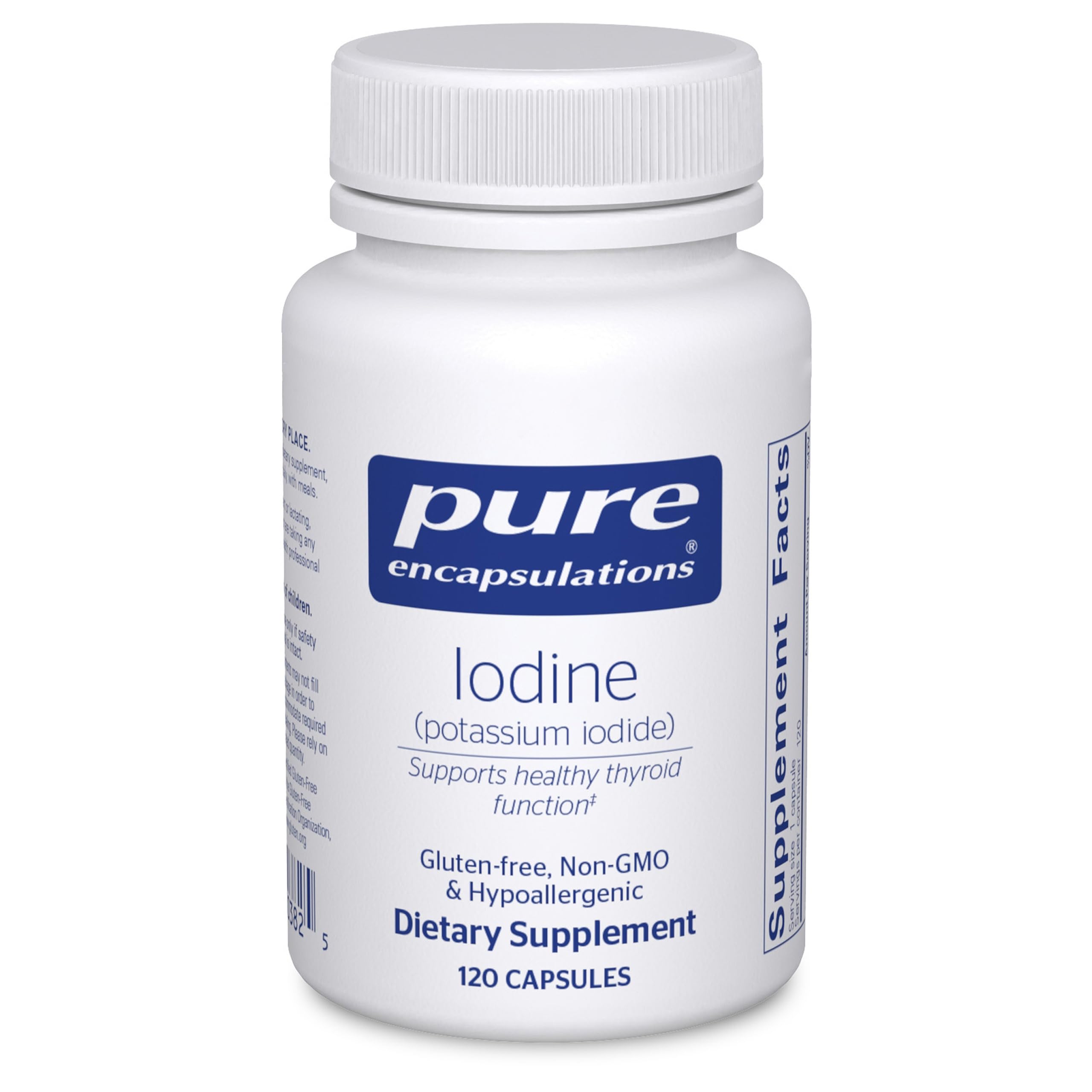 Pure Encapsulations Iodine bottle on white surface supporting thyroid health
