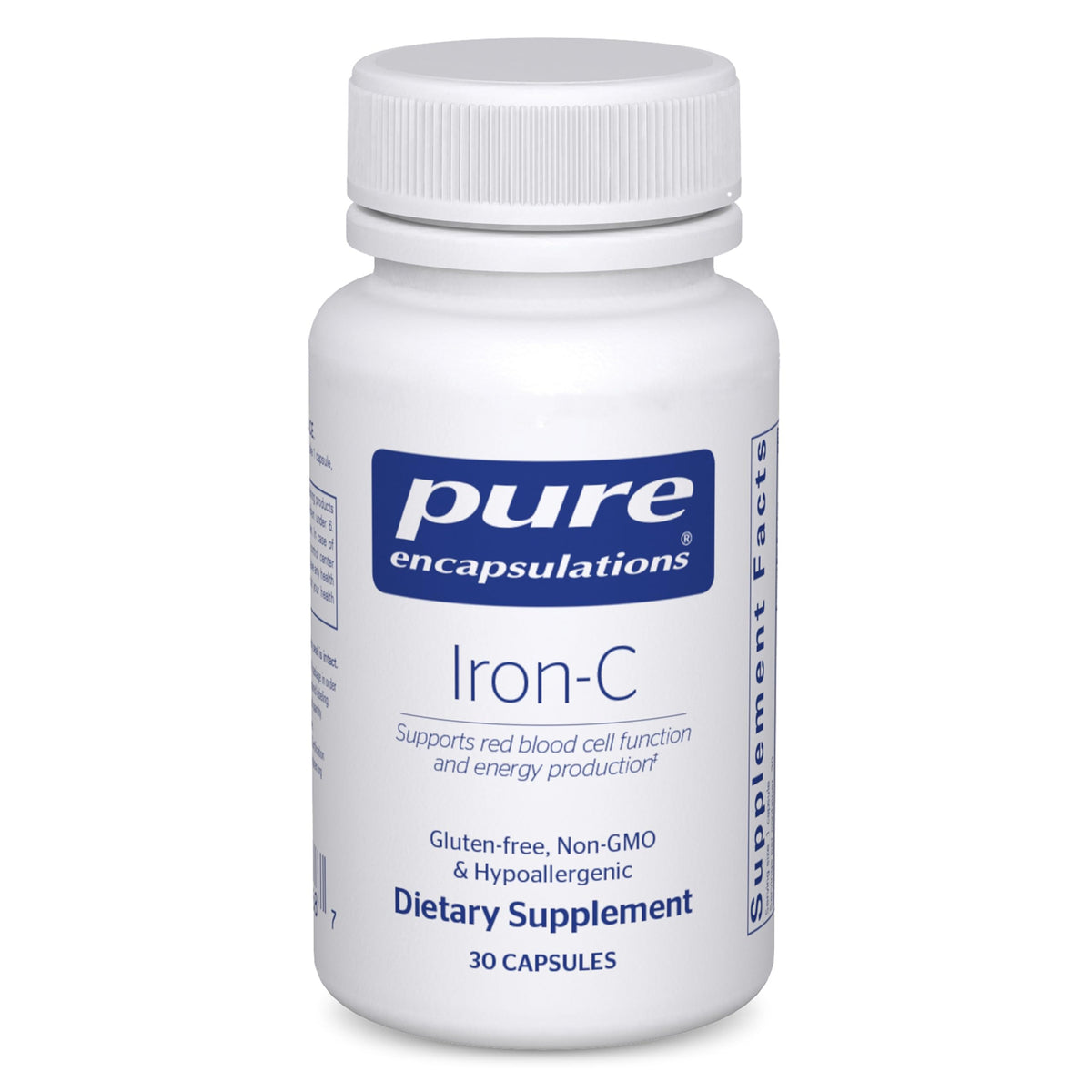 Pure Encapsulations Iron-C bottle showing vegan capsules for daily energy support