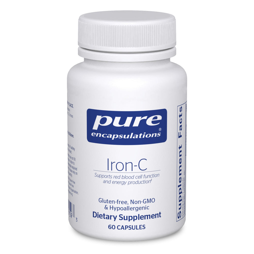 Pure Encapsulations Iron-C bottle with capsules for daily energy support.