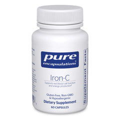 Pure Encapsulations Iron-C bottle with capsules for daily energy support.