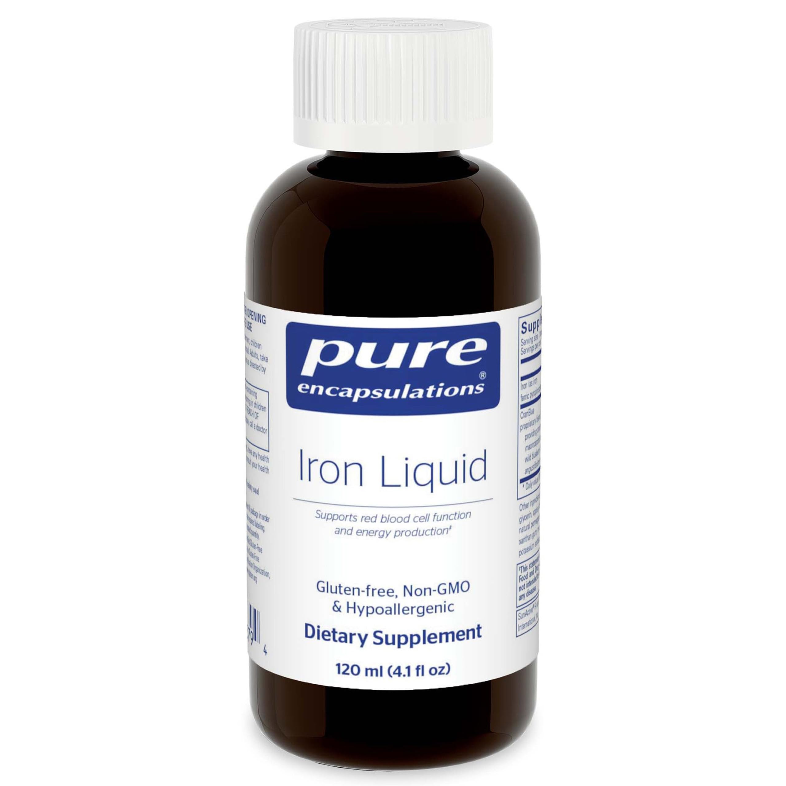 Pure Encapsulations Iron Liquid bottle shown for easy daily iron support