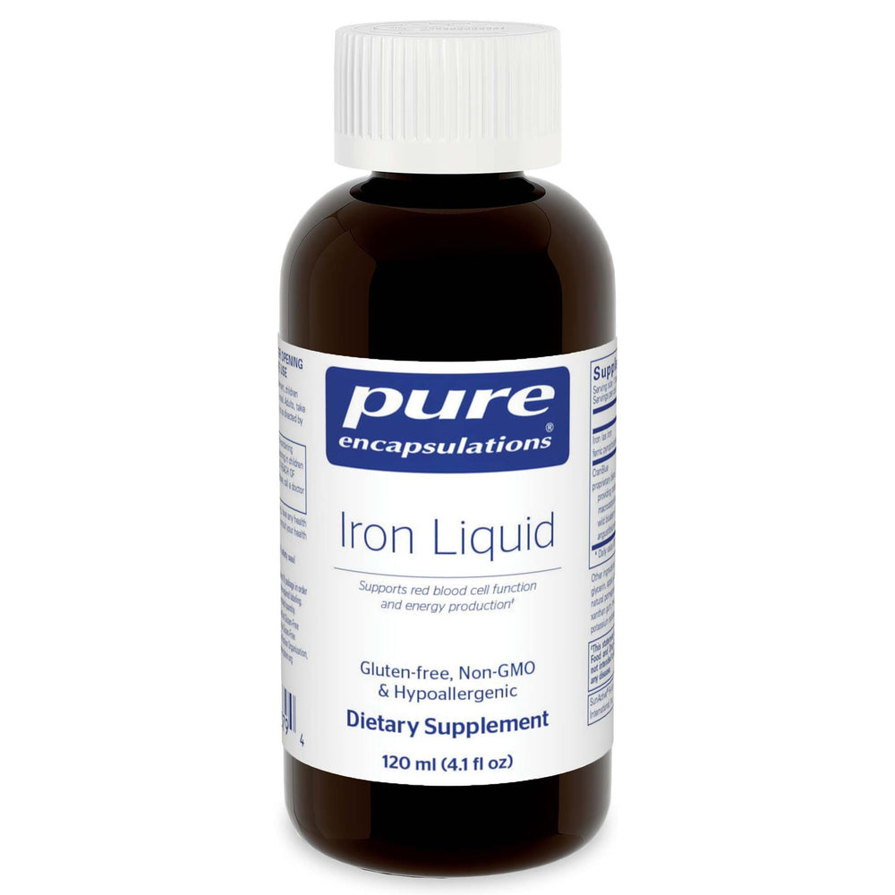 Pure Encapsulations Iron Liquid bottle shown for easy daily iron support