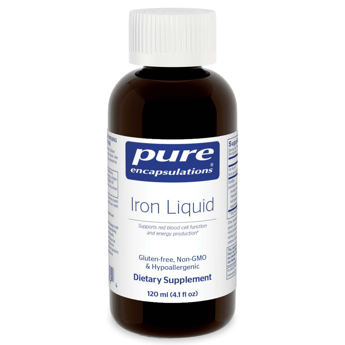 Pure Encapsulations Iron Liquid bottle shown for easy daily iron support