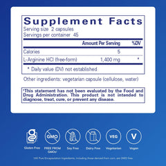 Pure Encapsulations L-Arginine capsules pictured for easy daily dose.