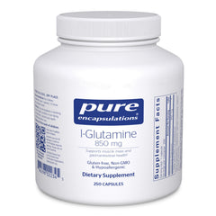 Pure Encapsulations L-Glutamine 850 mg bottle front for gut and immune support.