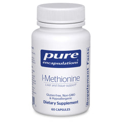 Pure Encapsulations L-Methionine bottle front showing pure amino acid support