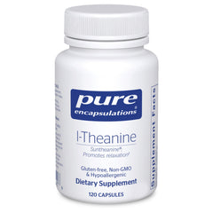 Pure Encapsulations L-Theanine bottle cap close-up highlighting freshness