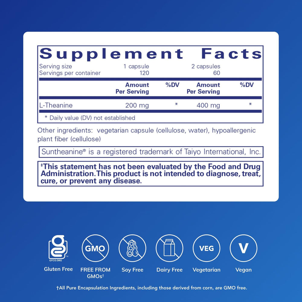 Pure Encapsulations L-Theanine capsules arranged for easy daily use