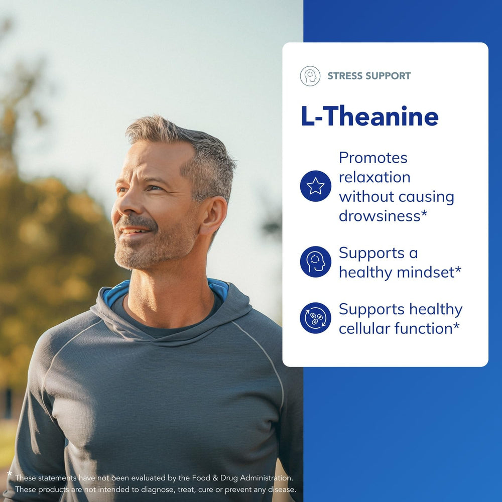 Label and packaging for Pure Encapsulations L-Theanine emphasize allergen-free formulation.