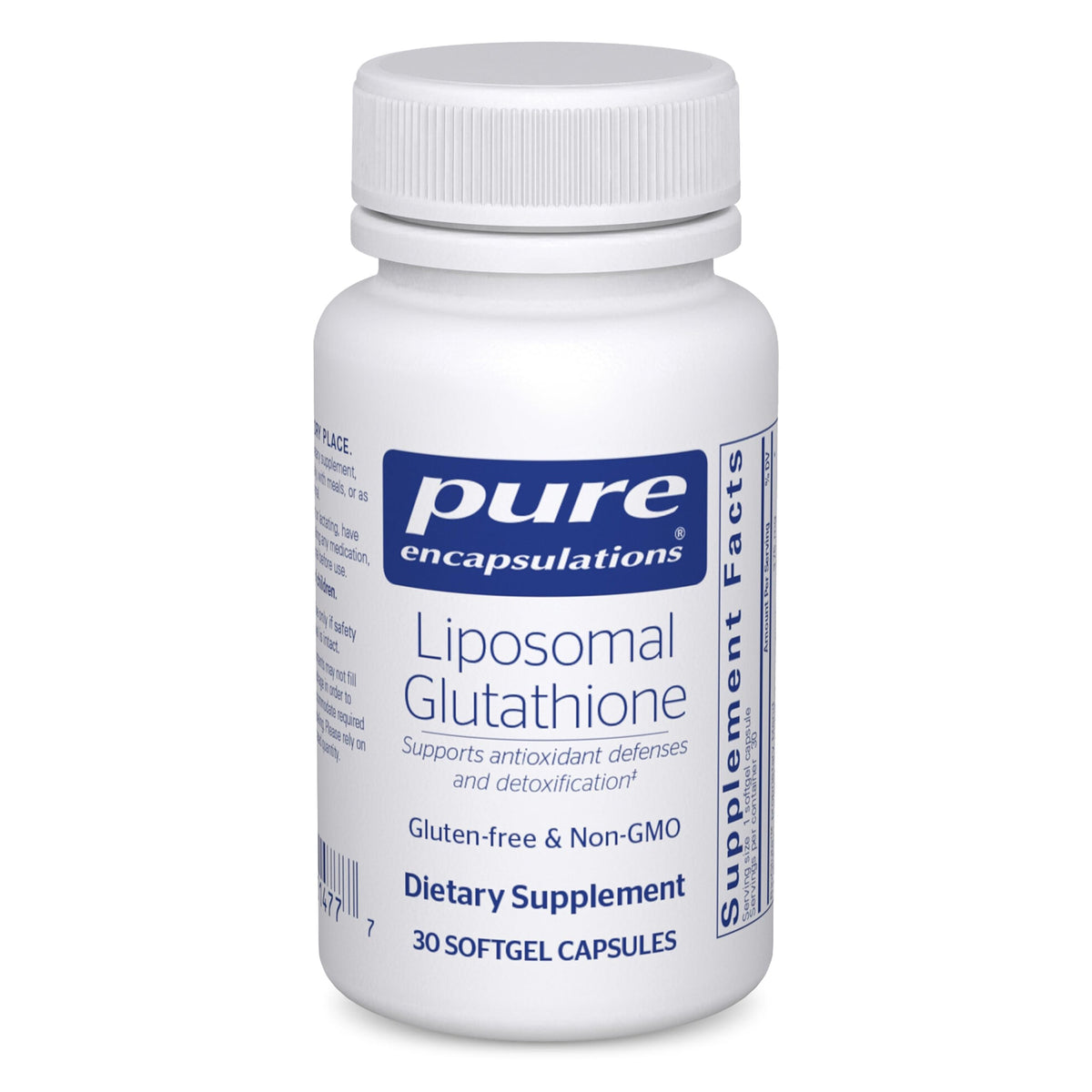 Pure Encapsulations Liposomal Glutathione bottle front highlighting antioxidant support