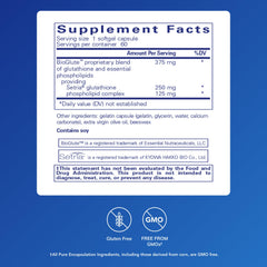 Pure Encapsulations Liposomal Glutathione label close-up with Setria ingredient